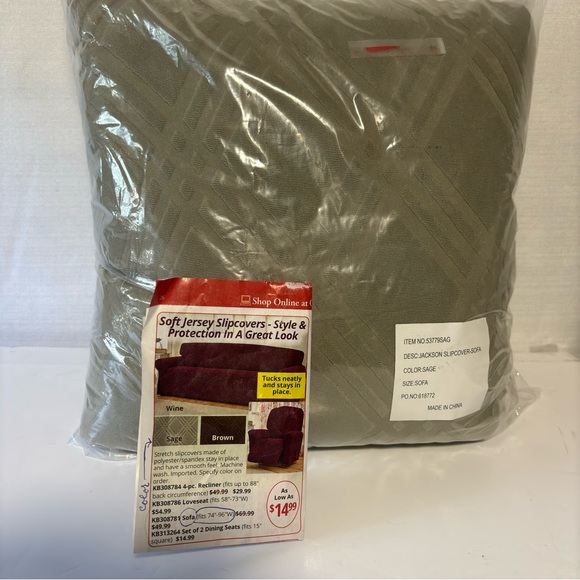 Sofa Cover Stretch Jersey Slipcovers fits 74-96” width Sage Factory Sealed NIP - Picture 2 of 7